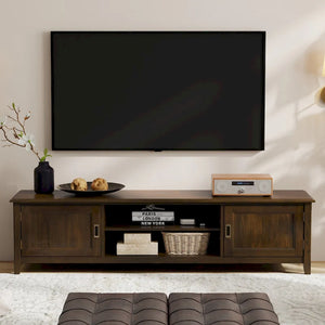 Solid Wood 72" Wide Transitional TV Media Stand, Mahogany Brown