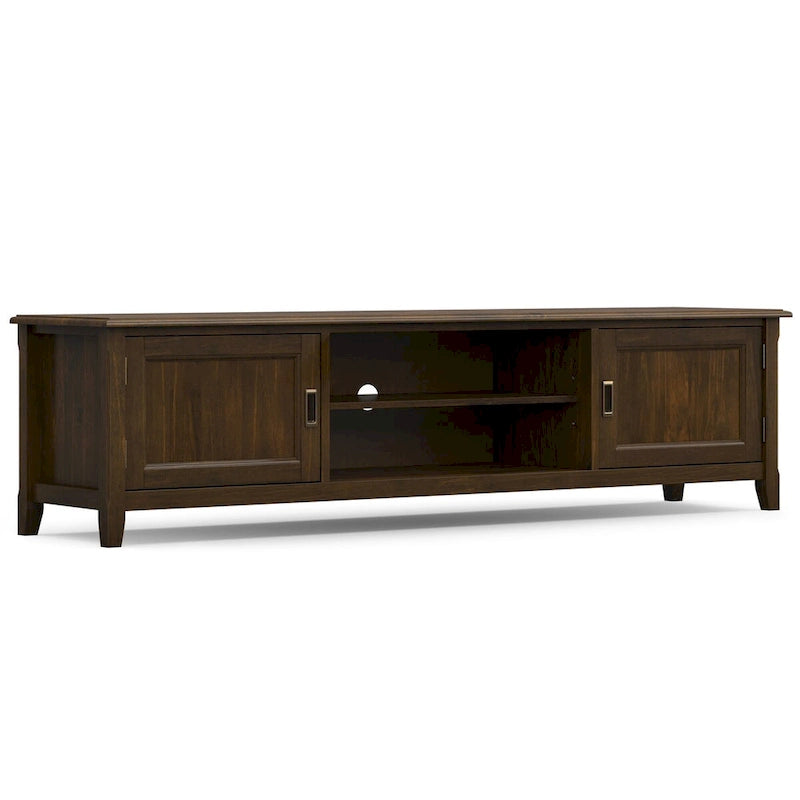 Solid Wood 72" Wide Transitional TV Media Stand, Mahogany Brown