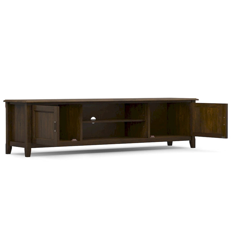 Solid Wood 72" Wide Transitional TV Media Stand, Mahogany Brown
