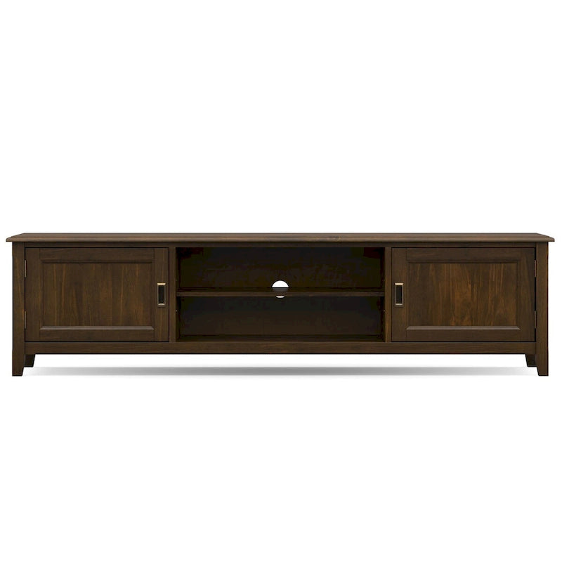 Solid Wood 72" Wide Transitional TV Media Stand, Mahogany Brown