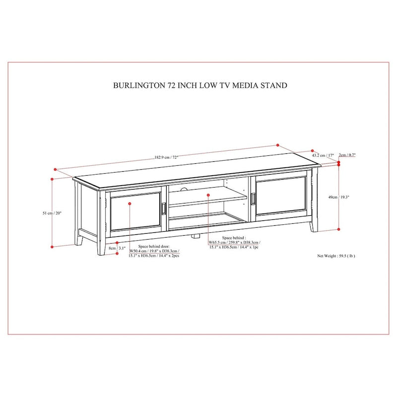 Solid Wood 72" Wide Transitional TV Media Stand, Mahogany Brown