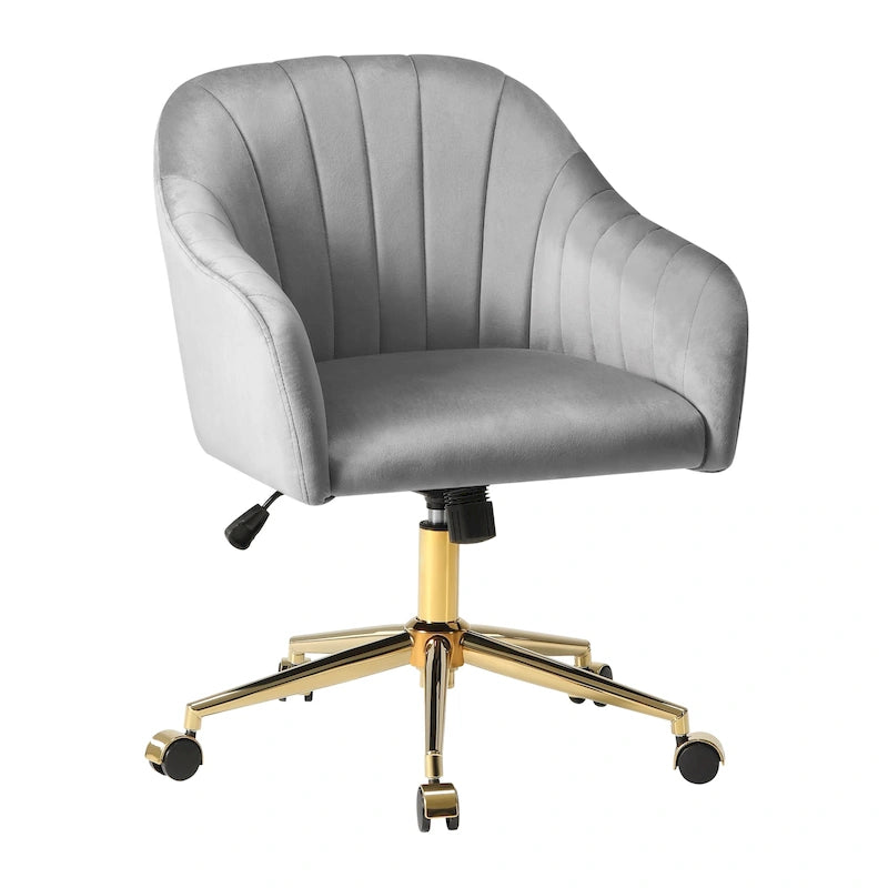 Velvet Tufted Swivel Vanity Chair, Adjustable Height, Gold Base