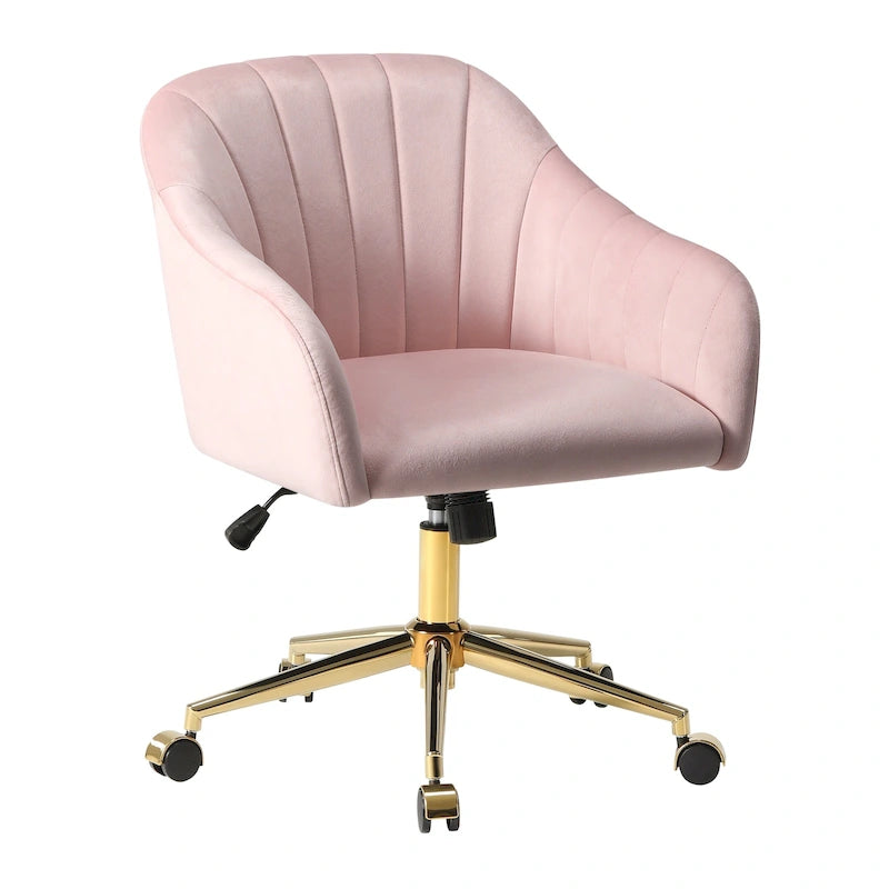Velvet Tufted Swivel Vanity Chair, Adjustable Height, Gold Base