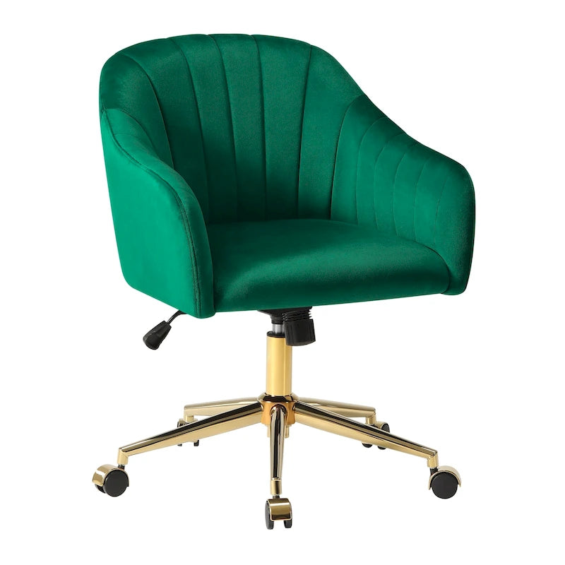 Velvet Tufted Swivel Vanity Chair, Adjustable Height, Gold Base