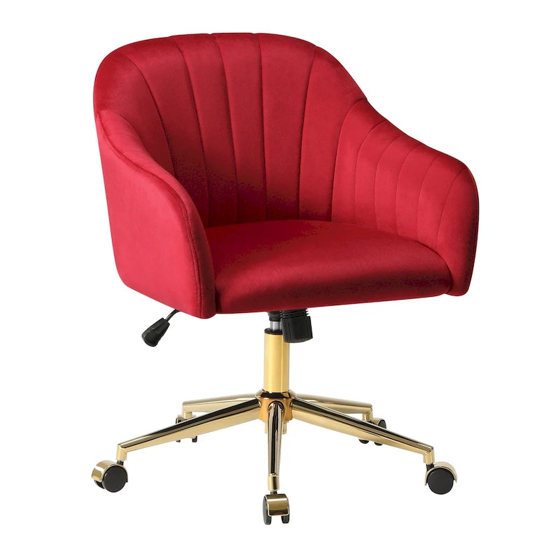 Velvet Tufted Swivel Vanity Chair, Adjustable Height, Gold Base