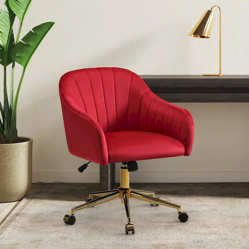 Velvet Tufted Swivel Vanity Chair, Adjustable Height, Gold Base