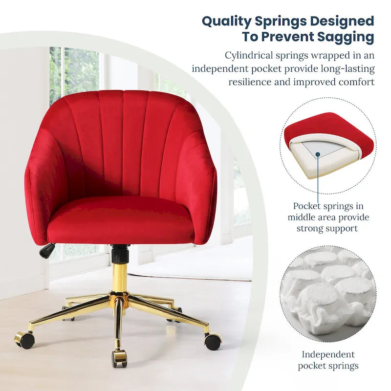 Velvet Tufted Swivel Vanity Chair, Adjustable Height, Gold Base