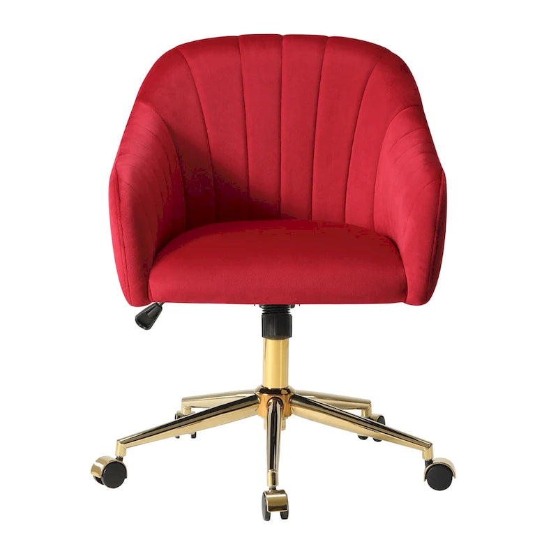 Velvet Tufted Swivel Vanity Chair, Adjustable Height, Gold Base
