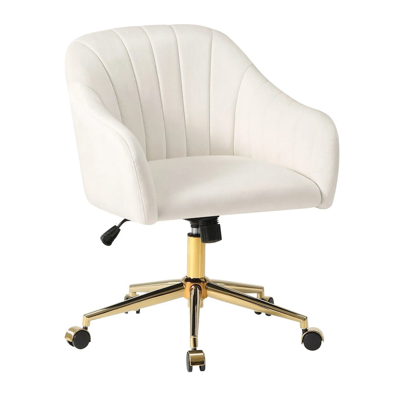 Velvet Tufted Swivel Vanity Chair, Adjustable Height, Gold Base