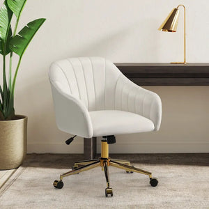 Velvet Tufted Swivel Vanity Chair, Adjustable Height, Gold Base