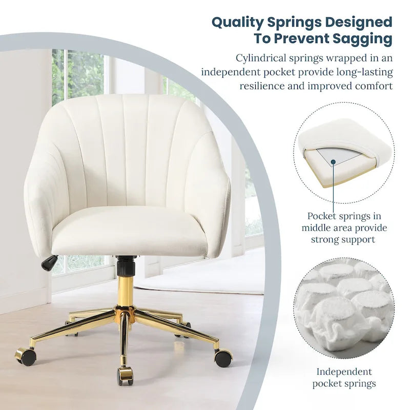 Velvet Tufted Swivel Vanity Chair, Adjustable Height, Gold Base