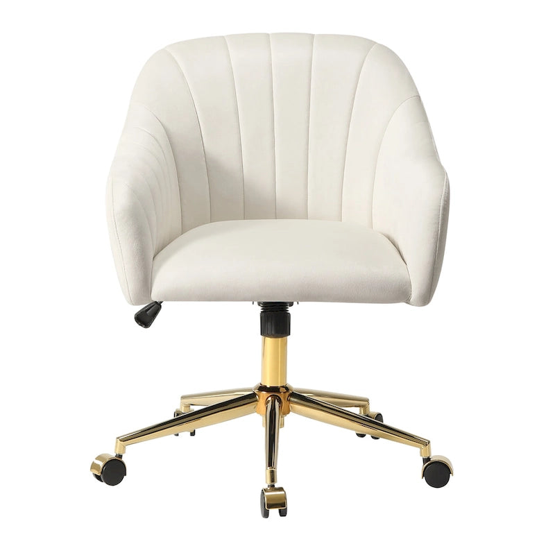 Velvet Tufted Swivel Vanity Chair, Adjustable Height, Gold Base