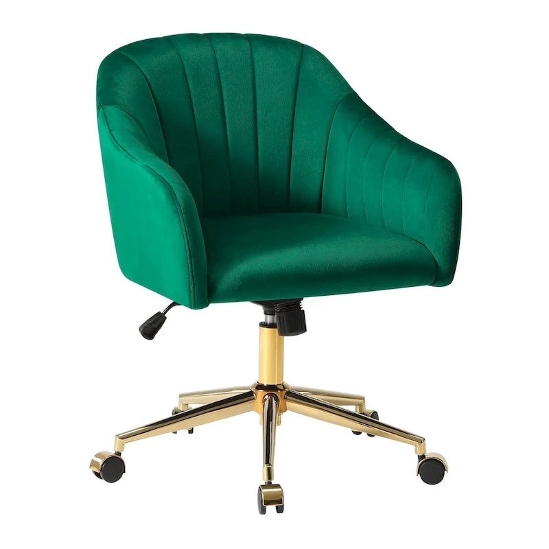 Velvet Tufted Swivel Vanity Chair, Adjustable Height, Gold Base