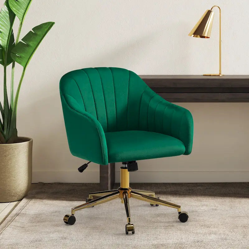 Velvet Tufted Swivel Vanity Chair, Adjustable Height, Gold Base