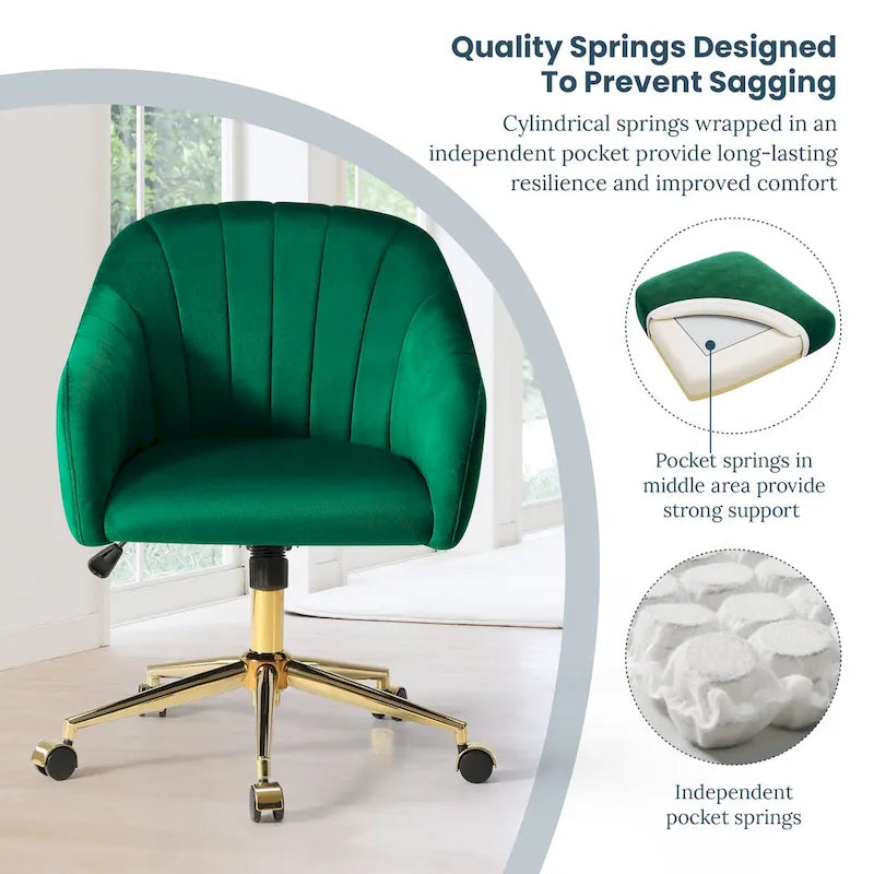 Velvet Tufted Swivel Vanity Chair, Adjustable Height, Gold Base
