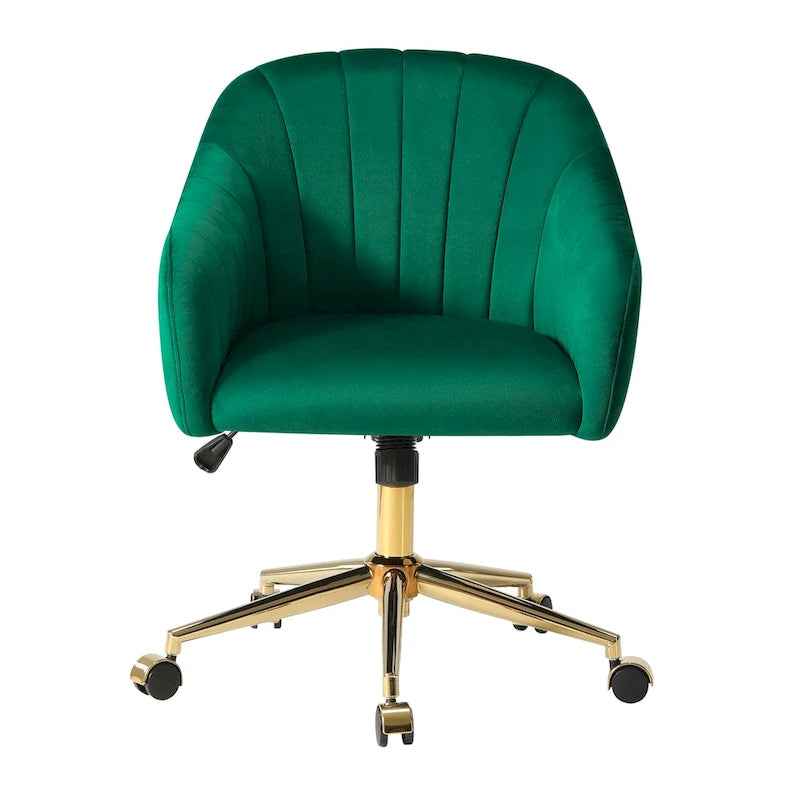 Velvet Tufted Swivel Vanity Chair, Adjustable Height, Gold Base