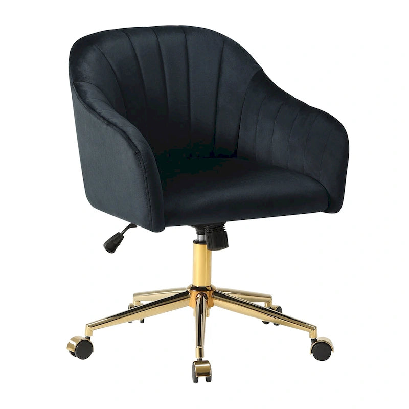 Velvet Tufted Swivel Vanity Chair, Adjustable Height, Gold Base