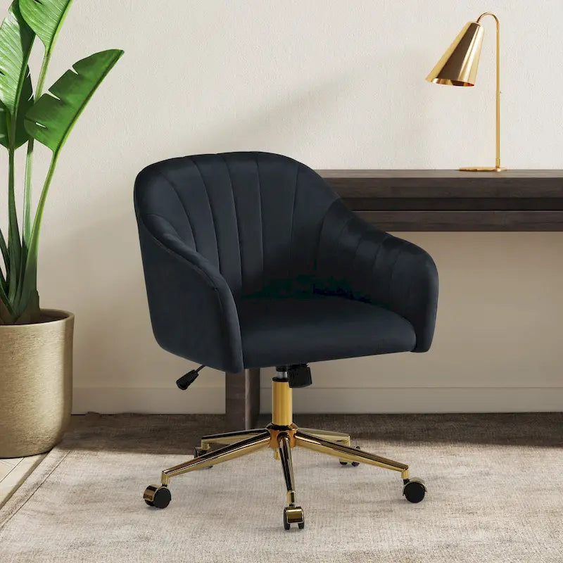 Velvet Tufted Swivel Vanity Chair, Adjustable Height, Gold Base