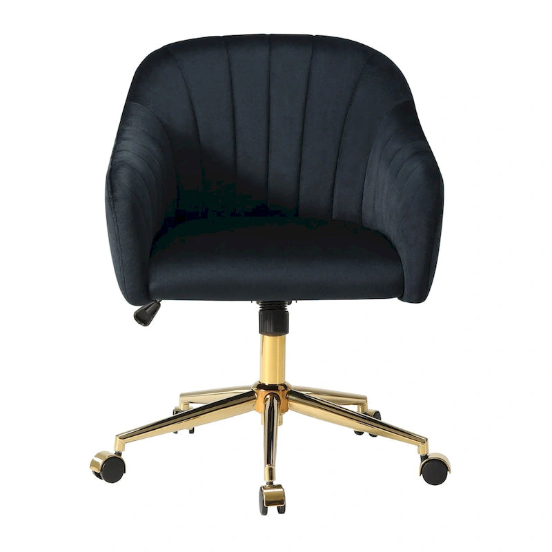 Velvet Tufted Swivel Vanity Chair, Adjustable Height, Gold Base