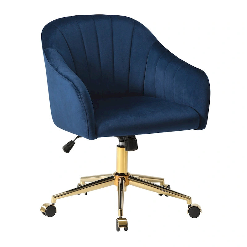 Velvet Tufted Swivel Vanity Chair, Adjustable Height, Gold Base