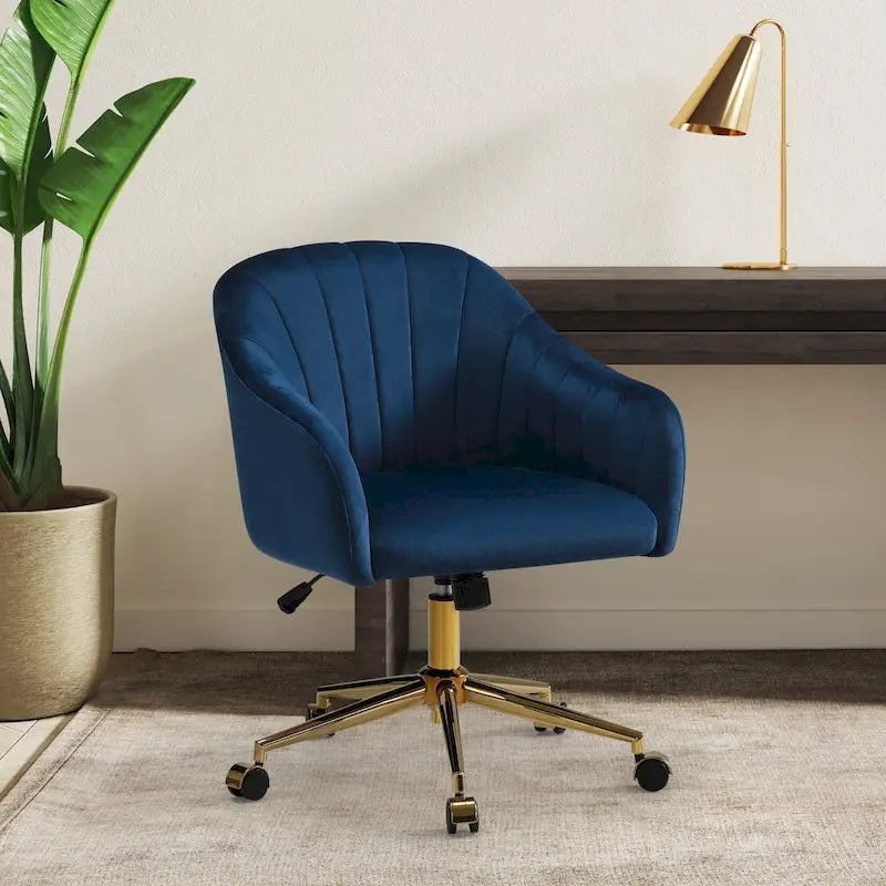 Velvet Tufted Swivel Vanity Chair, Adjustable Height, Gold Base