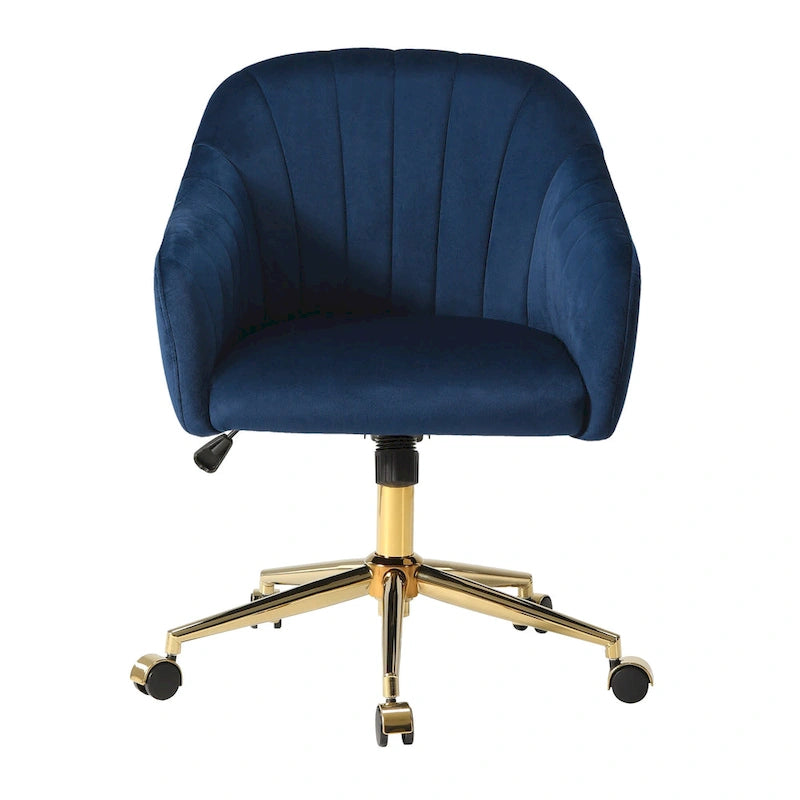 Velvet Tufted Swivel Vanity Chair, Adjustable Height, Gold Base