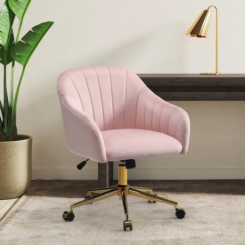 Velvet Tufted Swivel Vanity Chair, Adjustable Height, Gold Base