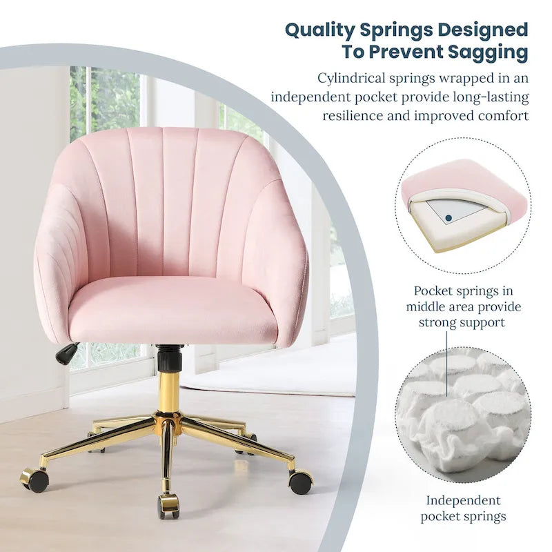 Velvet Tufted Swivel Vanity Chair, Adjustable Height, Gold Base