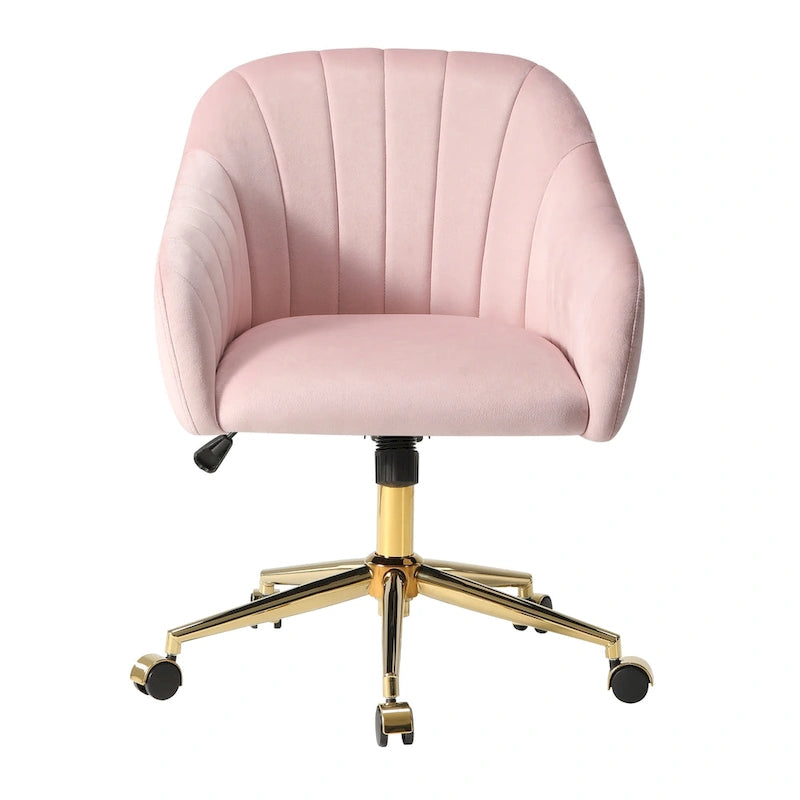 Velvet Tufted Swivel Vanity Chair, Adjustable Height, Gold Base