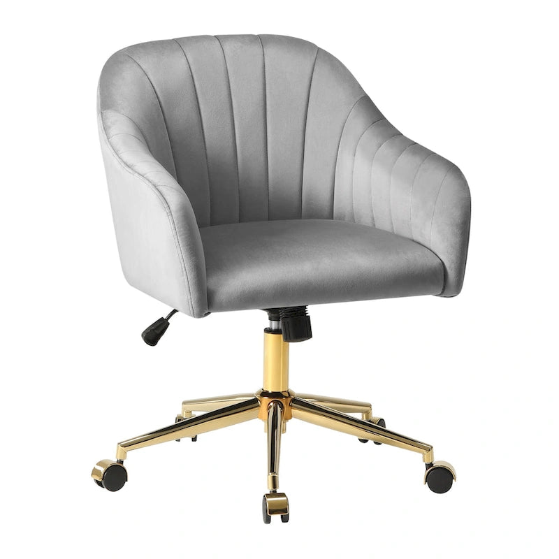 Velvet Tufted Swivel Vanity Chair, Adjustable Height, Gold Base